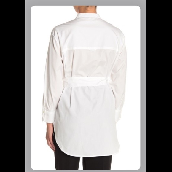 🆕 VINCE White Mandarin Collar Belted Tunic - Picture 5 of 6